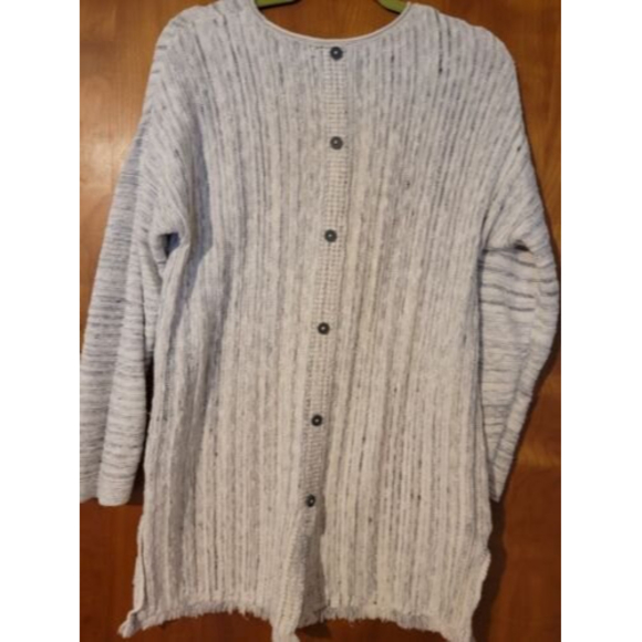 J Jill Pullover Sweater Gray Ivory Button Back Detail Knit Size L - Picture 5 of 7